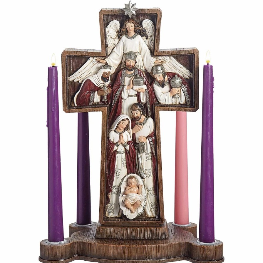 Home Decor * | Wholesale Roman Joseph'S Studio Cross Advent Candle Holder 13.5 In.