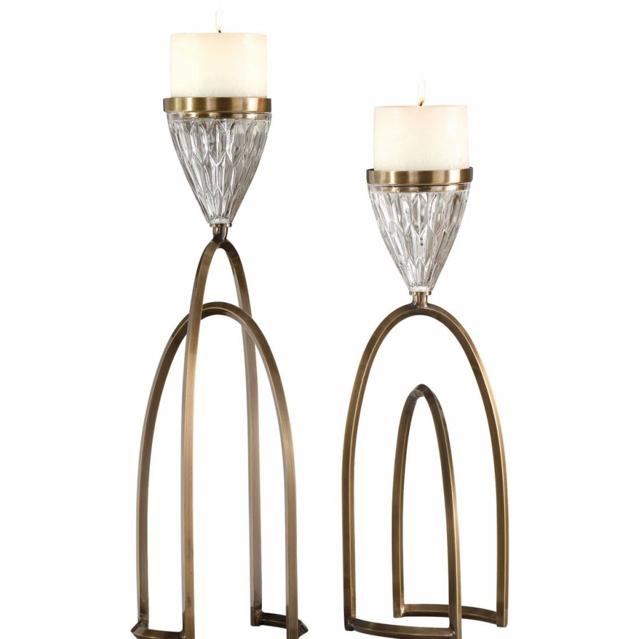 Home Decor * | Outlet Uttermost Carma Bronze And Crystal Candleholders Set Of 2