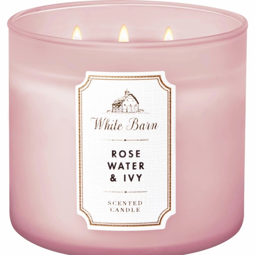 Home Decor * | Best Pirce Bath & Body Works White Barn Rosewater And Ivy 3 Wick Candle