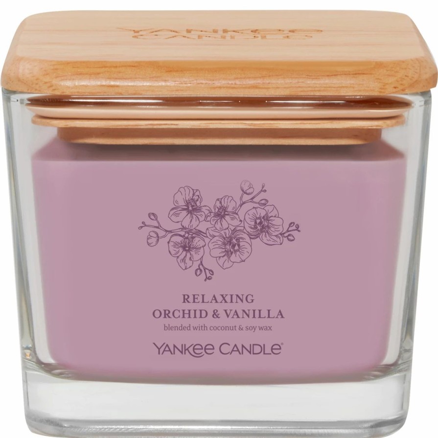 Home Decor * | Cheapest Yankee Candle Relaxing Orchid And Vanilla Medium Well Living 3 Wick Square Candle