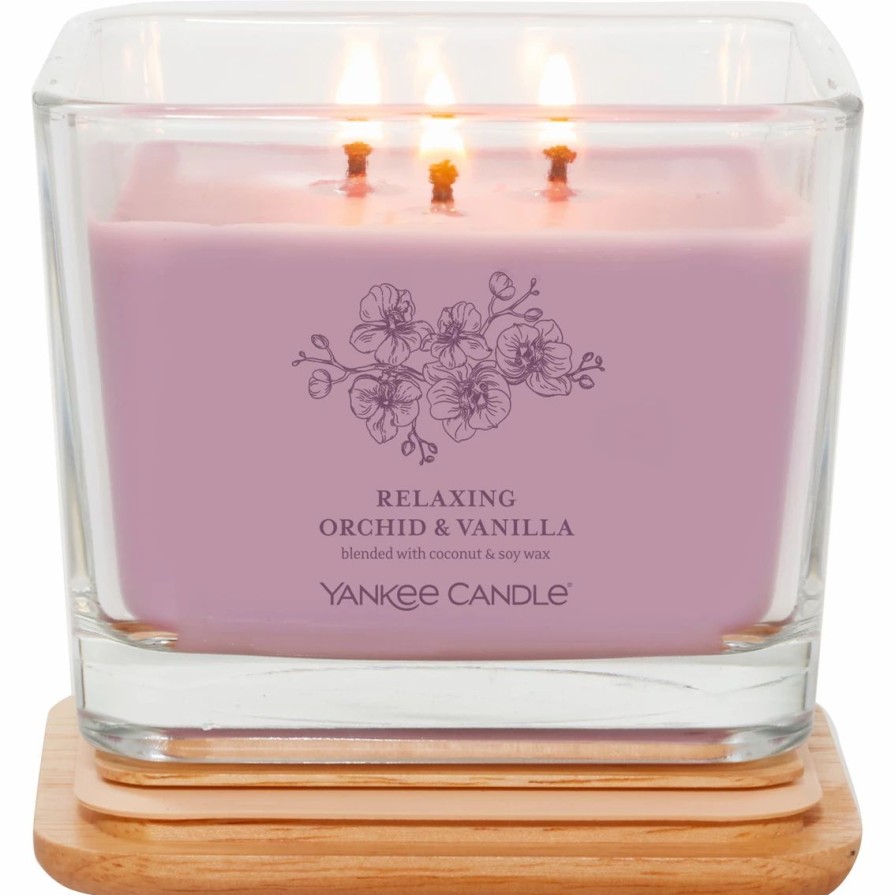 Home Decor * | Cheapest Yankee Candle Relaxing Orchid And Vanilla Medium Well Living 3 Wick Square Candle