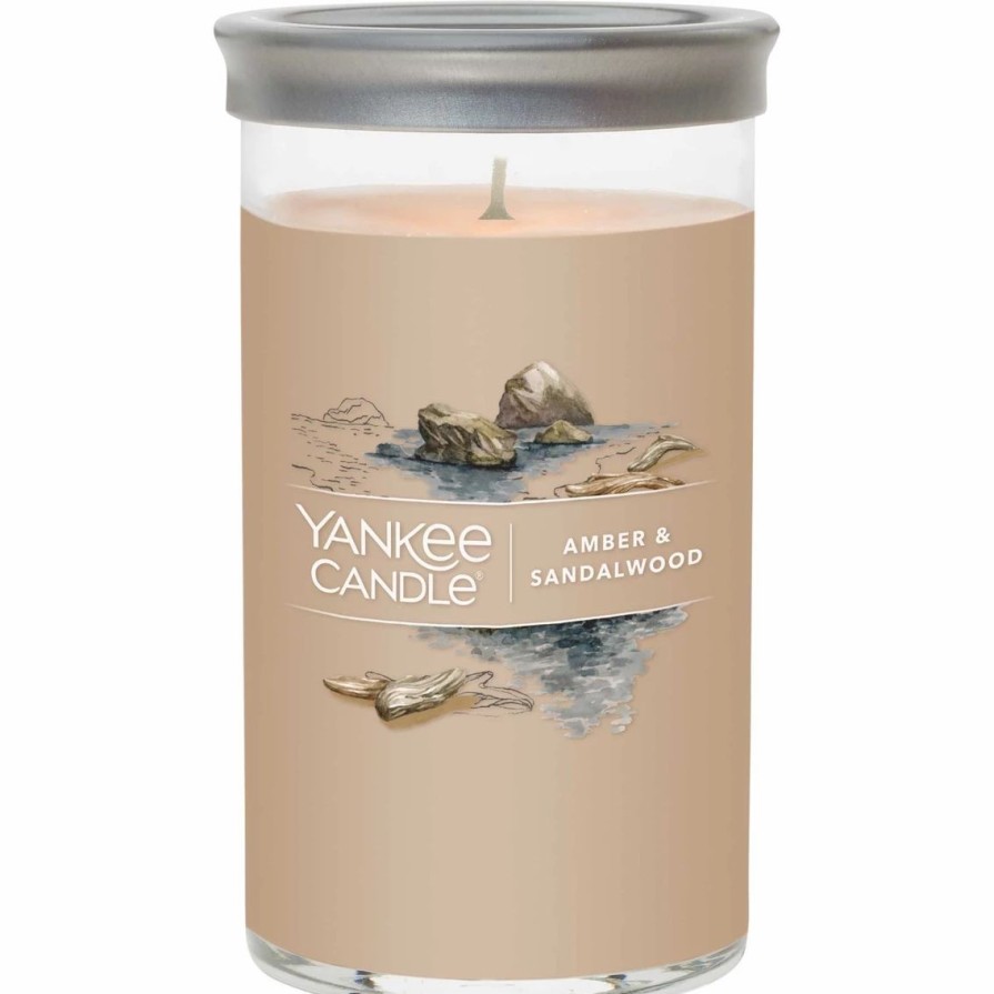 Home Decor * | Cheap Yankee Candle Amber & Sandalwood Signature Medium Pillar Candle