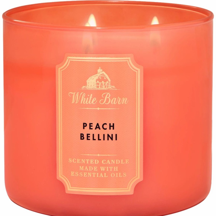 Home Decor * | Cheap Bath & Body Works White Barn Color 3 Wick Candle Peach Bellini