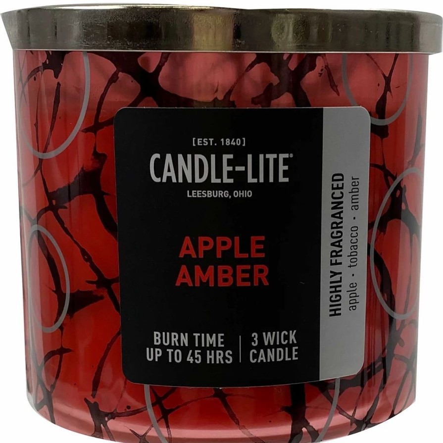 Home Decor * | Hot Sale Candle-Lite Premium Apple Amber 3 Wick Candle 14 Oz.