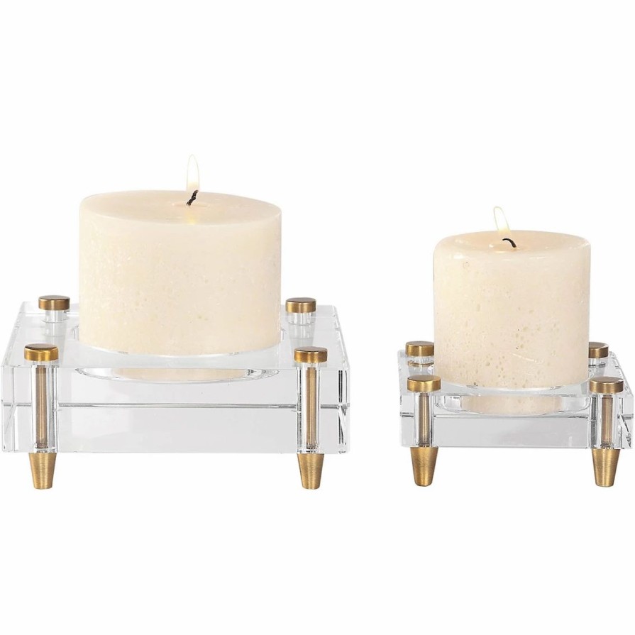 Home Decor * | Cheap Uttermost Claire Crystal Block Candleholders 2 Pc. Set