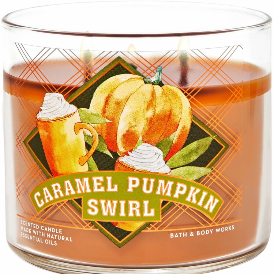 Home Decor * | Brand New Bath & Body Works Pumpkin Pop Caramel Pumpkin Swirl 3 Wick Candle