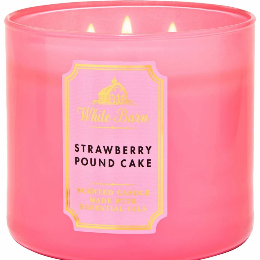 Home Decor * | New Bath & Body Works White Barn 3 Wick Candle Strawberry Poundcake