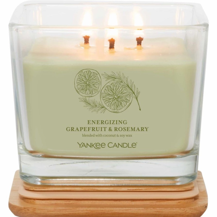 Home Decor * | Hot Sale Yankee Candle Energizing Grapefruit And Rosemary Medium 3 Wick Square Candle