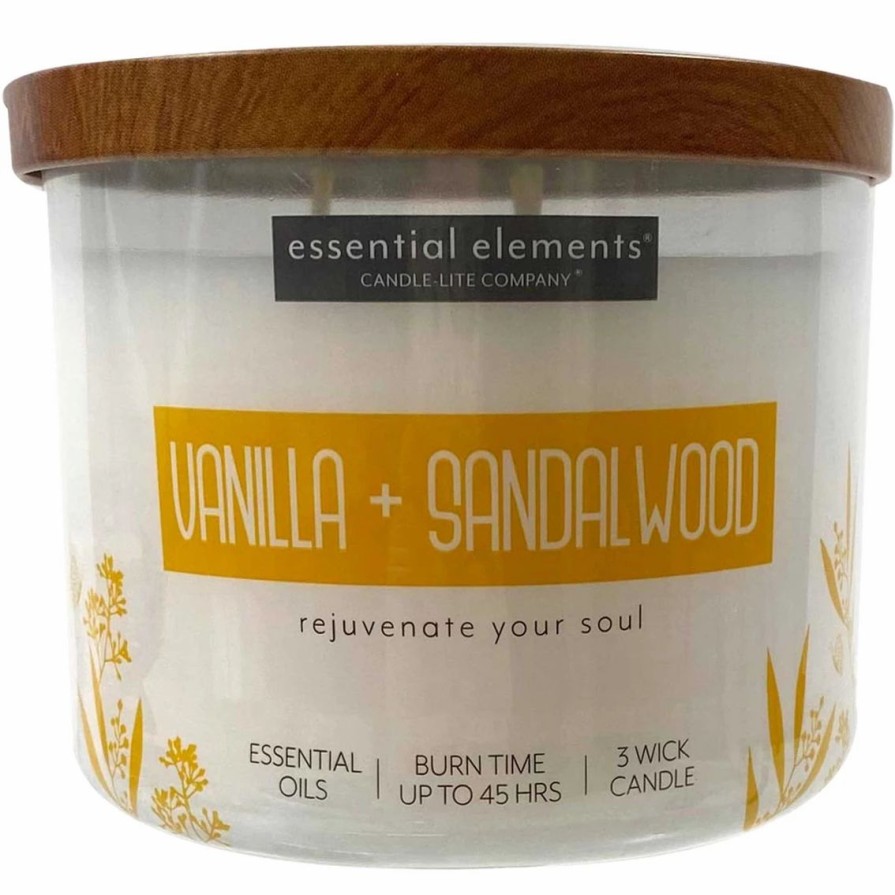 Home Decor * | Promo Candle-Lite Essential Elements Vanilla And Sandalwood Jar Candle 14.75 Oz.