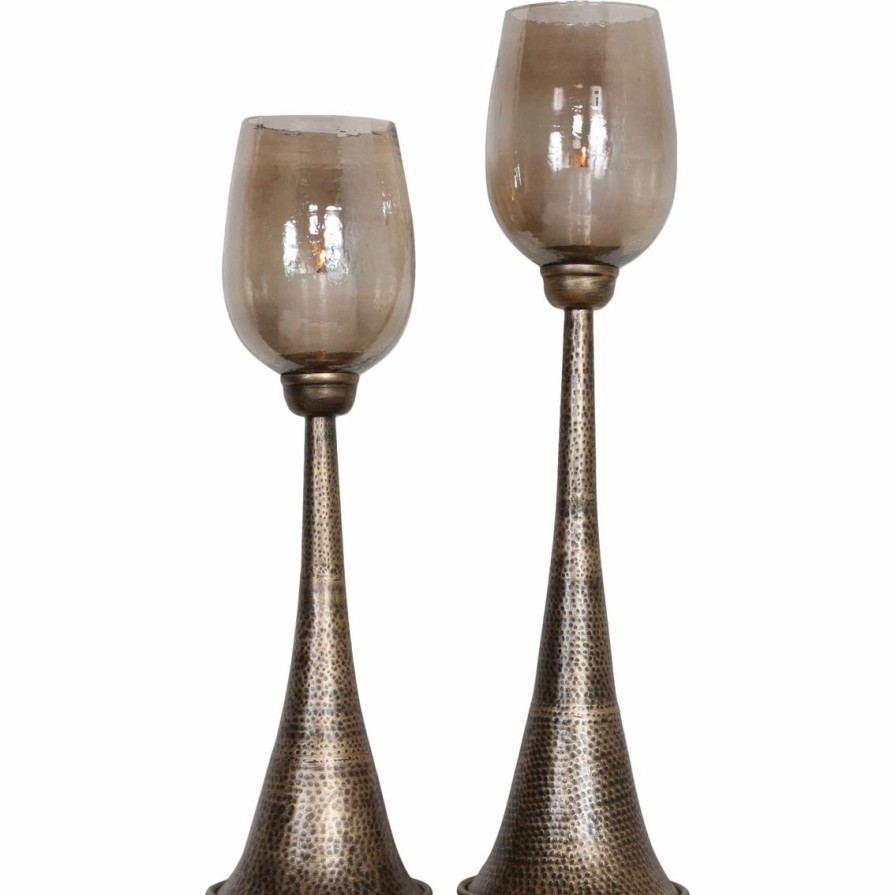 Home Decor * | Discount Uttermost Badal 2 Pc. Antiqued Gold Candleholders Set