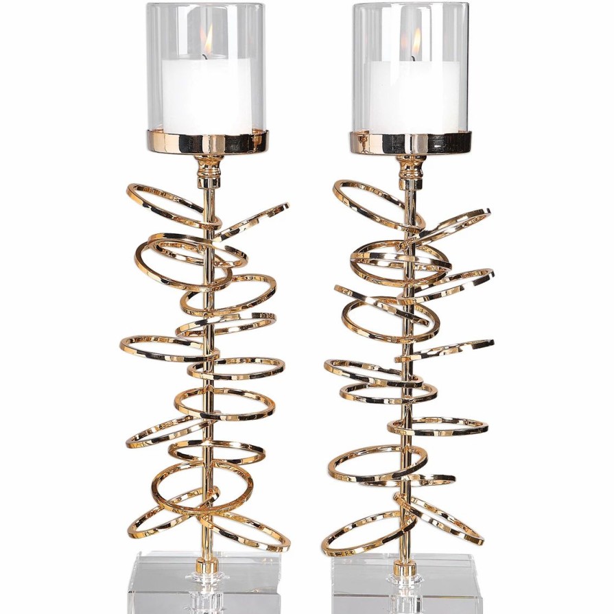 Home Decor * | Brand New Uttermost Tala Rose Goldtone Candle Holders 2 Pc. Set