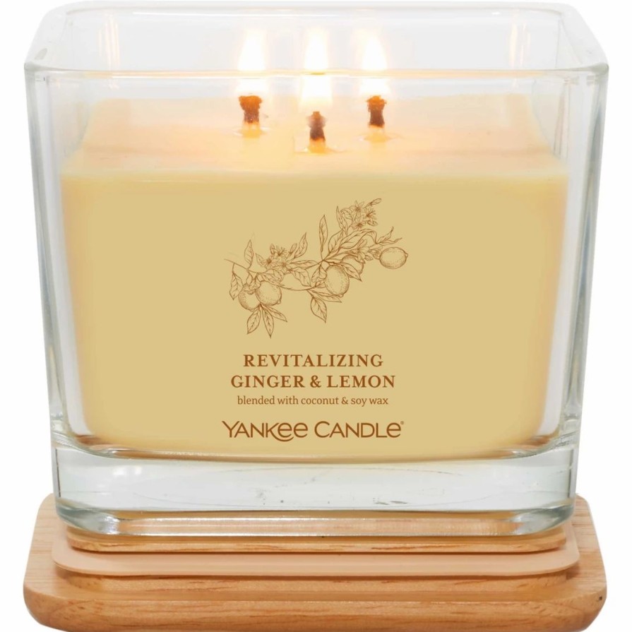 Home Decor * | Hot Sale Yankee Candle Revitalizing Ginger & Lemon Medium Well Living 3 Wick Square Candle