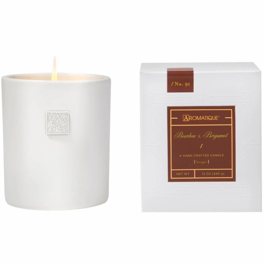 Home Decor * | Discount Aromatique Bourbon And Bergamot Candle 12 Oz.