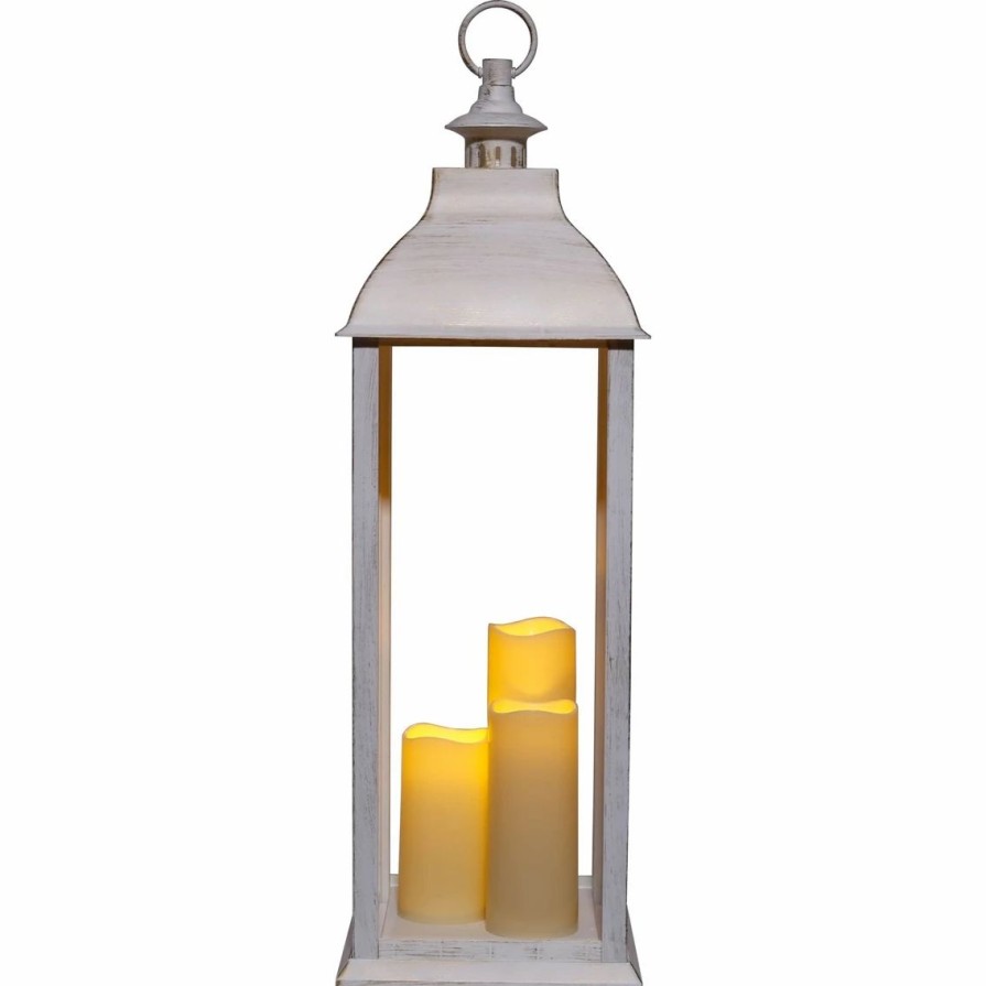 Home Decor * | Buy Alpine Outdoor Solar Powered 28 In. Lantern With Led Lights, White