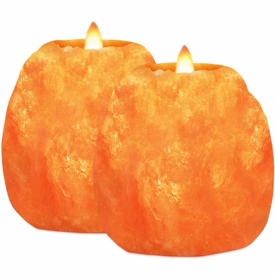 Home Decor * | Discount Himalayan Glow Natural Salt Candle Holder 2 Pc. Set