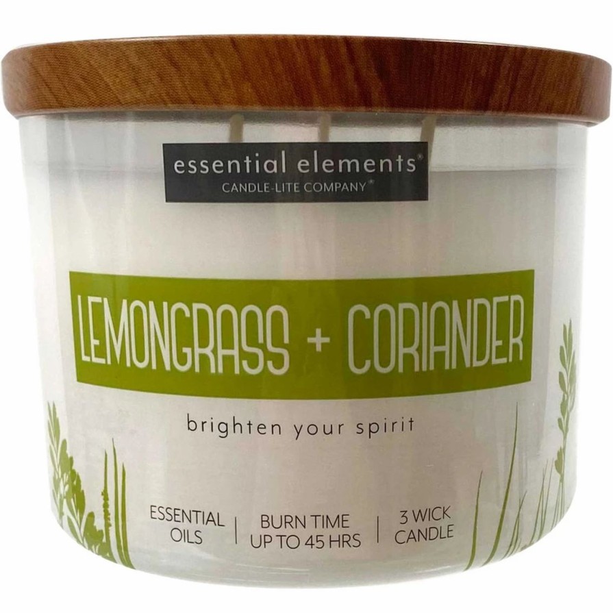 Home Decor * | Discount Candle-Lite Essential Elements Lemongrass And Coriander Jar Candle 14.75 Oz.