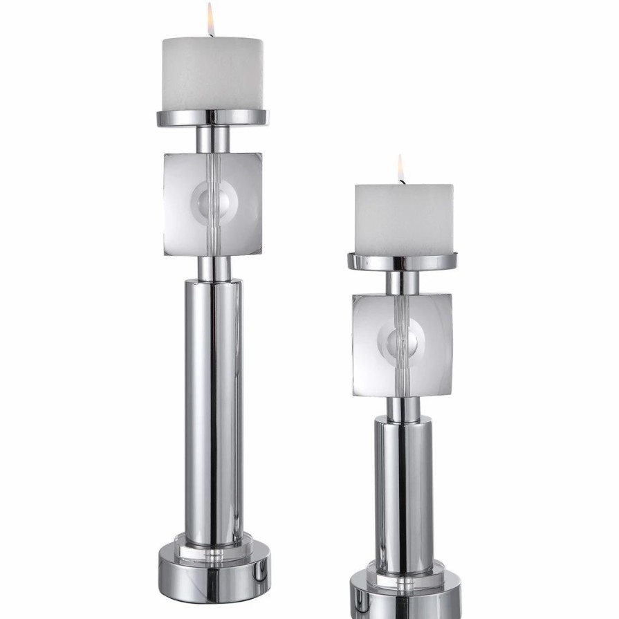 Home Decor * | New Uttermost Kyrie Nickel Candleholders Set Of F2