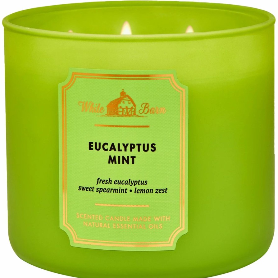 Home Decor * | Promo Bath & Body Works White Barn Eucalyptus Mint 3 Wick Candle