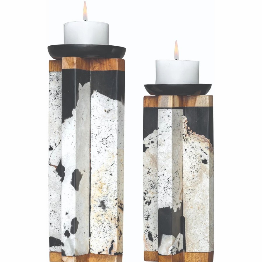 Home Decor * | Cheap Uttermost Illini Stone Candle Holders 2 Pc. Set