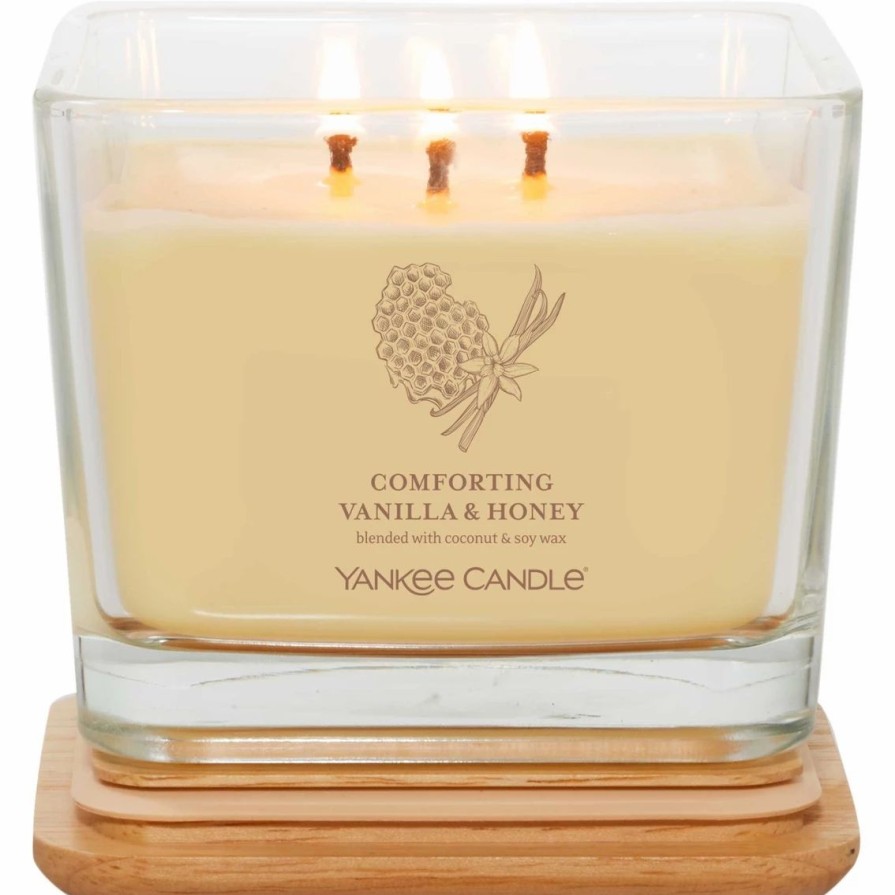 Home Decor * | Top 10 Yankee Candle Comforting Vanilla And Honey Medium Well Living 3 Wick Square Candle