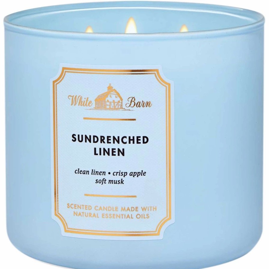 Home Decor * | Best Reviews Of Bath & Body Works White Barn Sun-Drenched Linen 3 Wick Candle