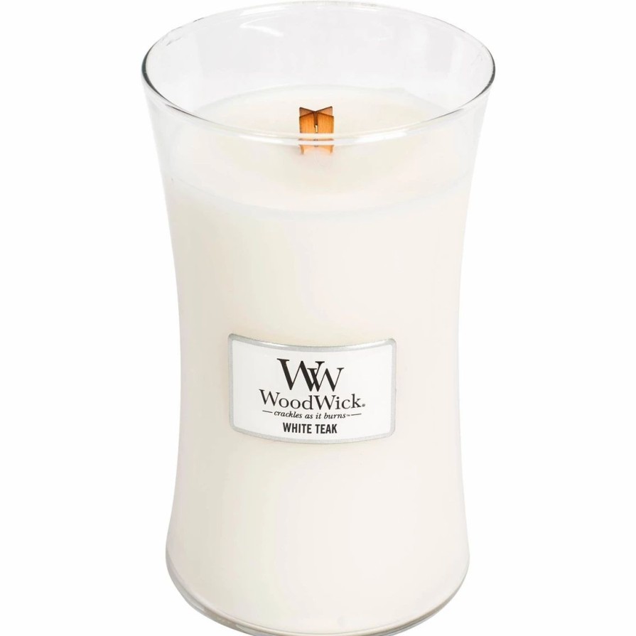 Home Decor * | Deals Woodwick White Teak Large Hourglass Candle