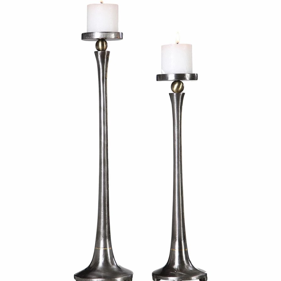 Home Decor * | Flash Sale Uttermost Aliso Cast Iron Candleholders Set Of 2