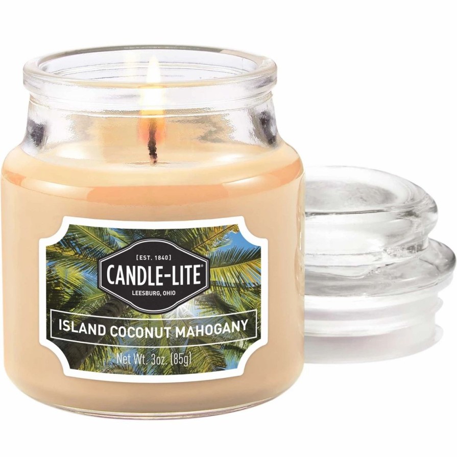 Home Decor * | Cheapest Candle-Lite Island Coconut Mahogany 3 Oz. Jar Candle