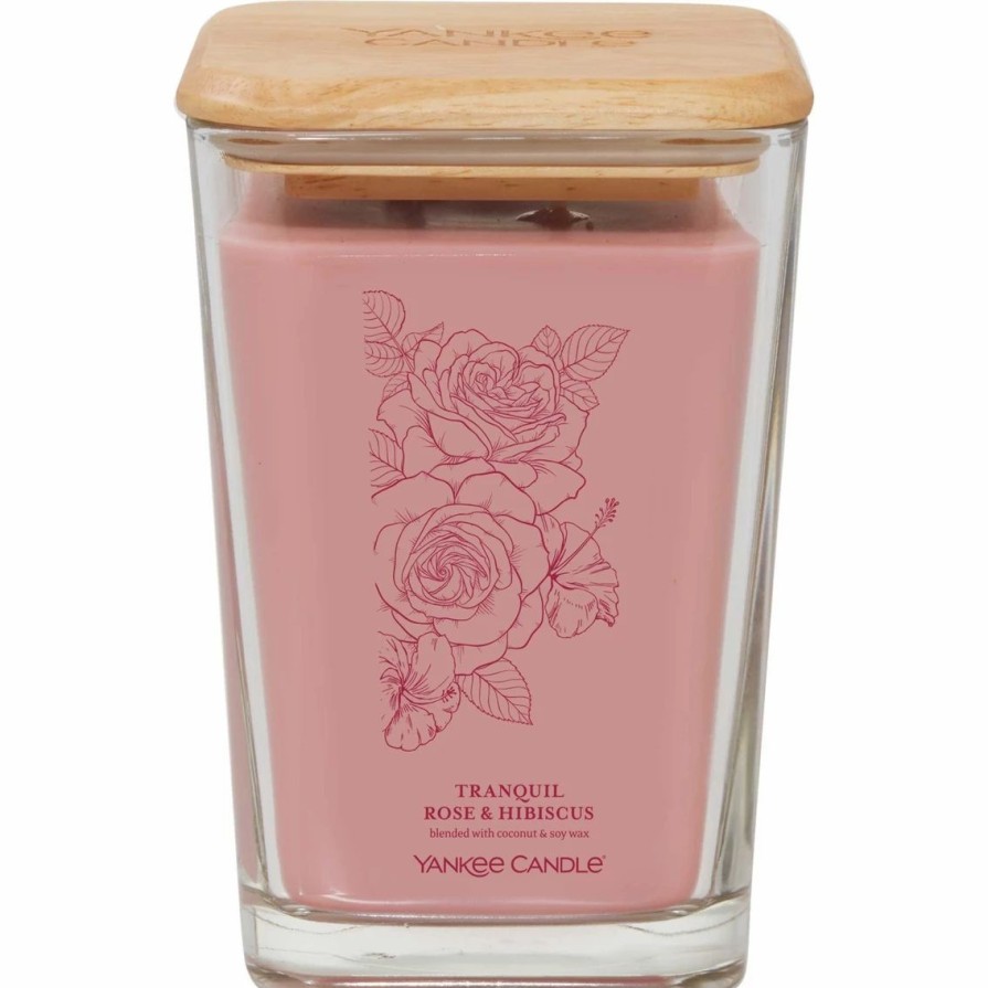 Home Decor * | Wholesale Yankee Candle Well Living Large Tranquil Rose And Hibiscus 2 Wick Square Candle