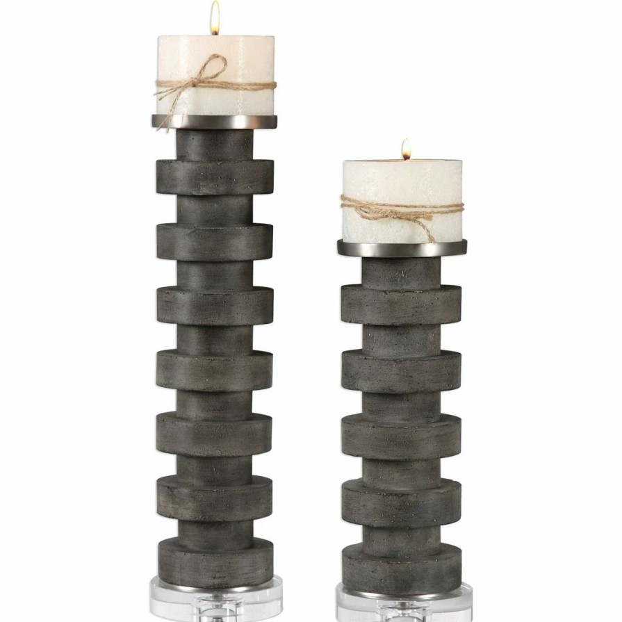 Home Decor * | Best Reviews Of Uttermost Karun Concrete Candleholders Set Of 2