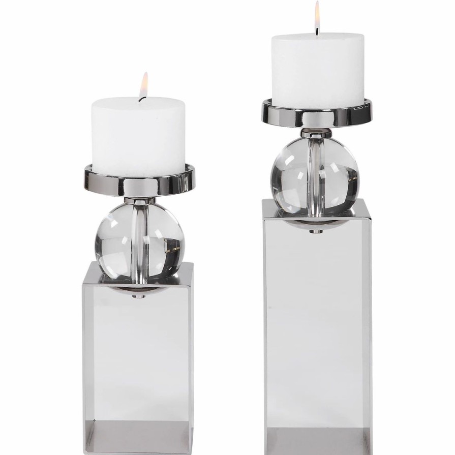 Home Decor * | Cheapest Uttermost Lucian Nickel Candleholders Set Of 2