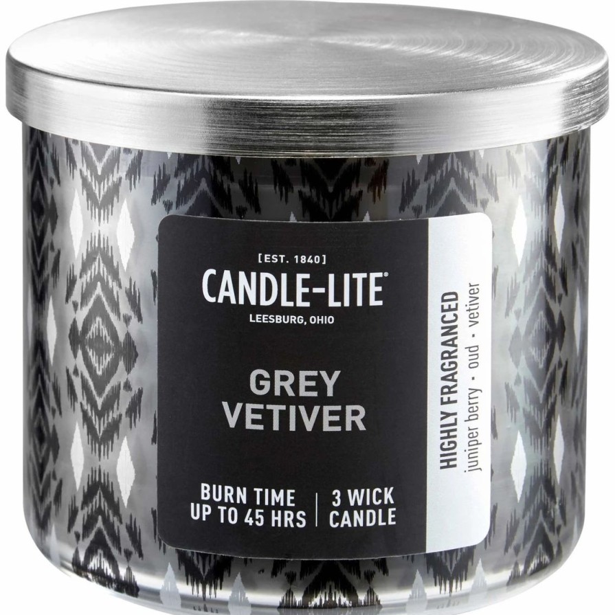 Home Decor * | Promo Candle-Lite Premium Grey Vetiver 3 Wick Candle 14 Oz.