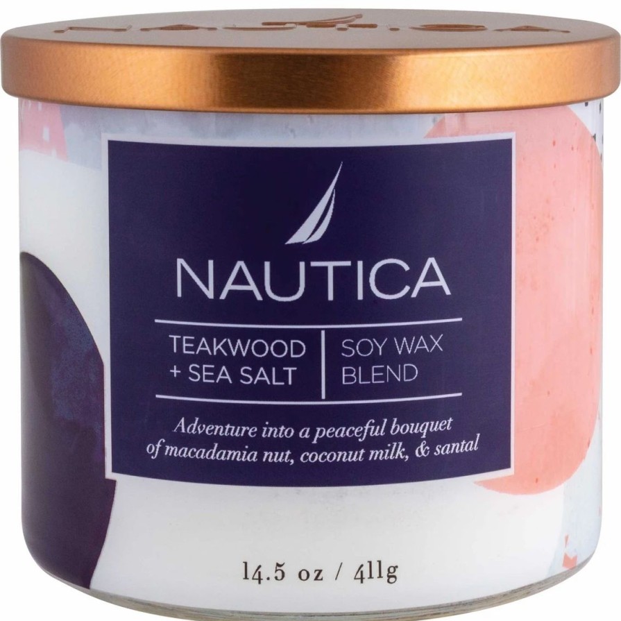 Home Decor * | Outlet Nautica Teakwood And Sea Salt 3 Wick Jar Candle