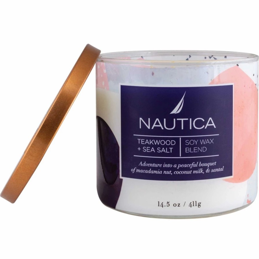 Home Decor * | Outlet Nautica Teakwood And Sea Salt 3 Wick Jar Candle