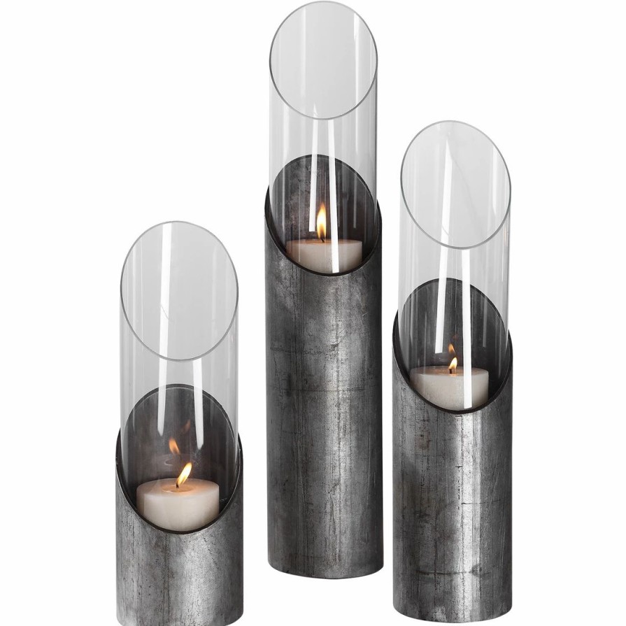 Home Decor * | Coupon Uttermost Karter Iron & Glass Candleholders, Set Of 3