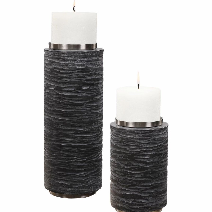 Home Decor * | Deals Uttermost Strathmore Stone Candleholders Set Of 2