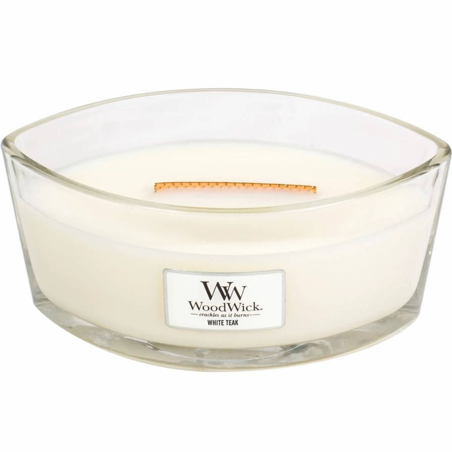 Home Decor * | Best Reviews Of Woodwick White Teak Ellipse Glass Candle