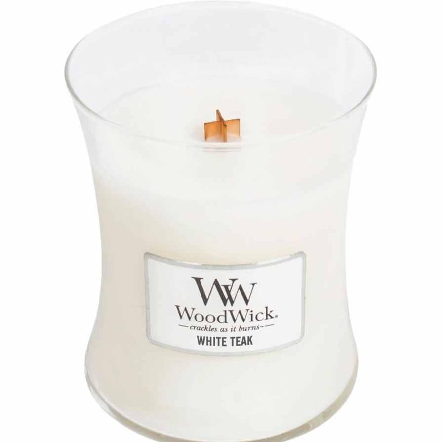 Home Decor * | Discount Woodwick White Teak Medium Hourglass Candle