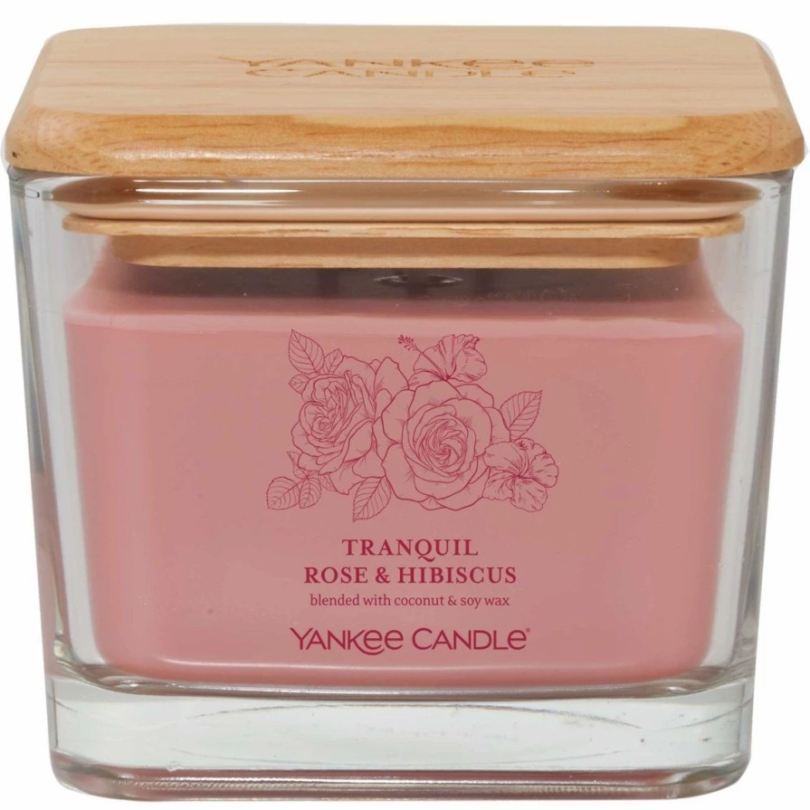 Home Decor * | Cheap Yankee Candle Tranquil Rose And Hibiscus Medium Well Living 3 Wick Square Candle