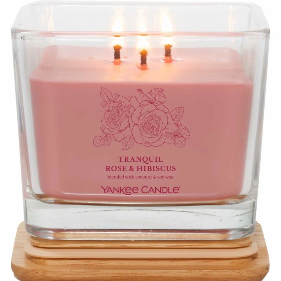 Home Decor * | Cheap Yankee Candle Tranquil Rose And Hibiscus Medium Well Living 3 Wick Square Candle