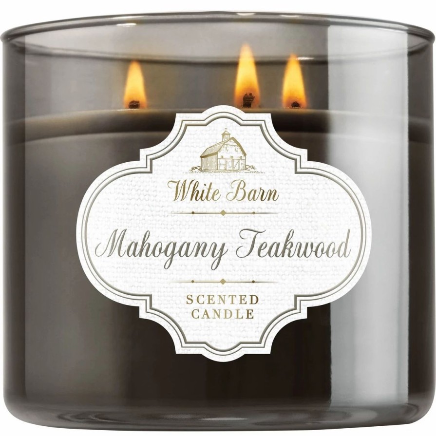 Home Decor * | Coupon Bath & Body Works White Barn Mahogany Teakwood 3 Wick Candle