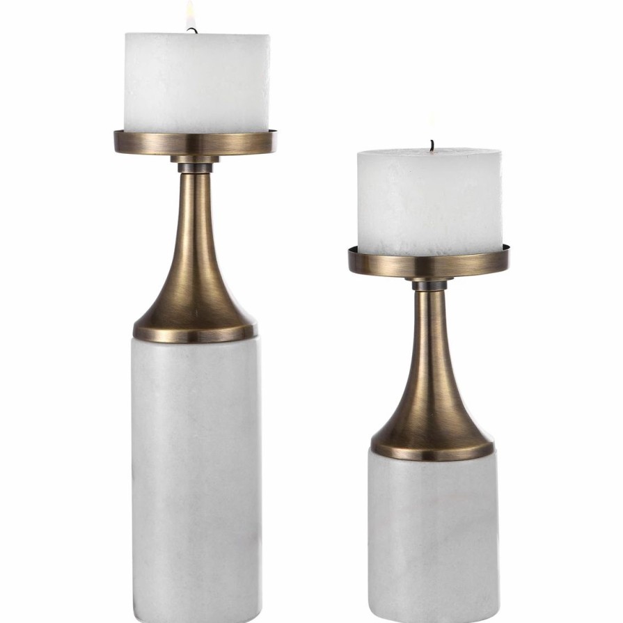 Home Decor * | Brand New Uttermost Castiel Marble Candleholder 2 Pc. Set